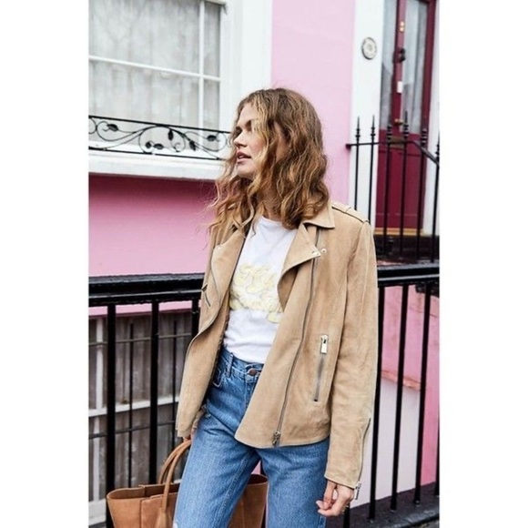 Anine Bing / suede leather  beige biker Benjamin Moto Jacket XS - Picture 3 of 9